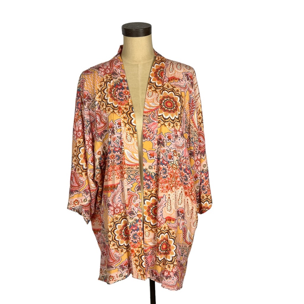 Knox Rose women’s multicolored bohemian open front paisley cardigan SZ M